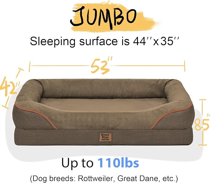 Washable Orthopedic Large Dog Bed - XL Large Dog Bed with Removable Bolsters Cover Foam Support Big Dogs Beds Non-Slip Bottom & Waterproof