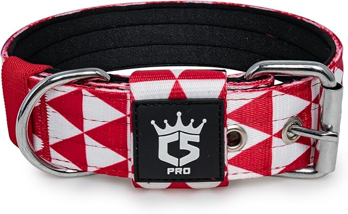 TSPRO Tactical Dog Collar 1.5 Inch Wide Thick Dog Collars with Heavy Duty Metal Buckle, Durable, Strong, Adjustable for Medium to Large Dogs (Geometric L)