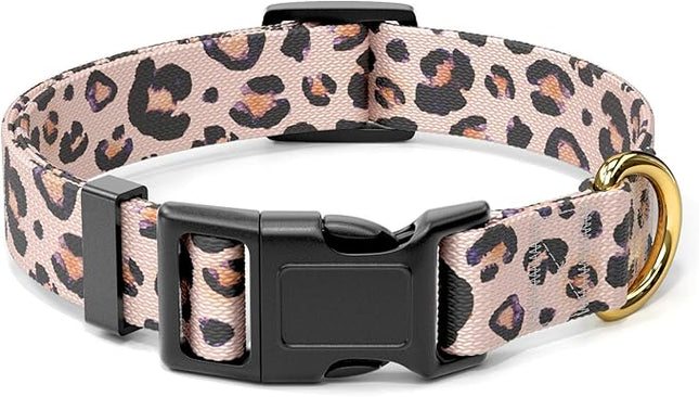 Rnivvi Dog Collar for Medium Dogs, Cute Leopard Heavy Duty Adjustable Puppy Collar with Quick Release Buckle for Boy Girl & Female, Pet Accessories for Walking Running, M Length 1" Width, Pink