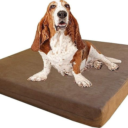 Dogbed4less Orthopedic Memory Foam Dog Bed with Brown Suede Cover, Waterproof Liner and Extra Replacement Pet Bed Case, Fit 42"X28" Large Crate