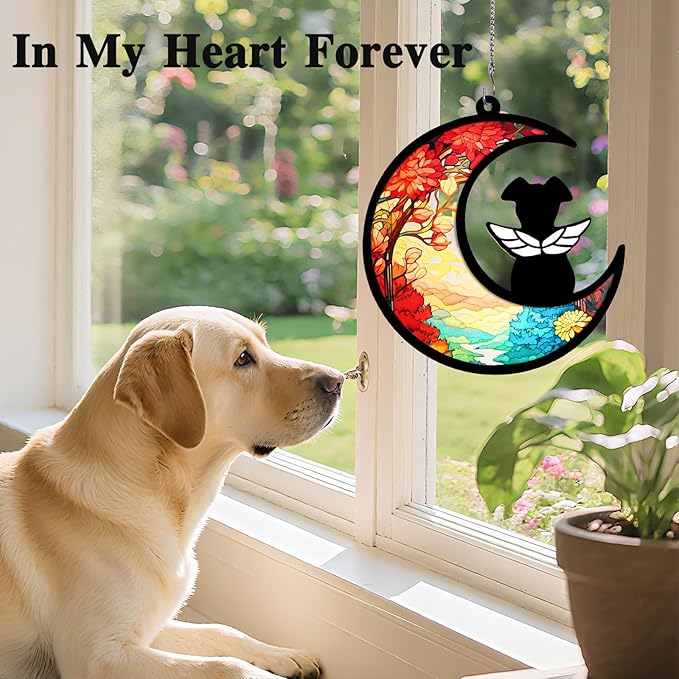 Dog Memorial Suncatcher, Dog Memorial Gifts for Loss of Dogs, Custom with Name Date Pet Sympathy Gifts for Grief Puppy Lovers, Personalized Pet Remembrance Ornaments for Window Hanging