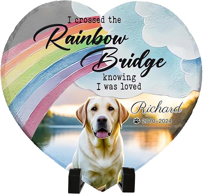 Personalized Pet Memorial Stone - Custom Dog Grave Marker with Name & Photo - Sympathy Gifts for Loss of Beloved Dog - Cemetery Decor - Rainbow Bridge Memorial for Dogs (Style B)
