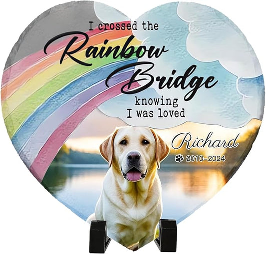 Personalized Pet Memorial Stone - Custom Dog Grave Marker with Name & Photo - Sympathy Gifts for Loss of Beloved Dog - Cemetery Decor - Rainbow Bridge Memorial for Dogs (Style B)