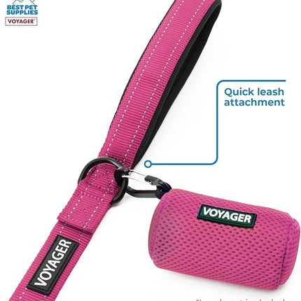 Best Pet Supplies 2-Pack Dog Poop Bag Holder Leash Attachment, Color, Reusable Mesh Dispenser Pouch for Travel, Walking, Park, and Outdoor Use, Soft and Durable with Clip-On - Mesh Fuchsia