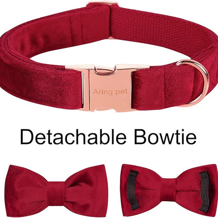ARING PET Velvet Dog Collar-Soft Bowtie Dog Collars with Metal Buckle, Cute&Comfortable Christmas Red Dog Collar with Bow for Small Medium Large Dogs