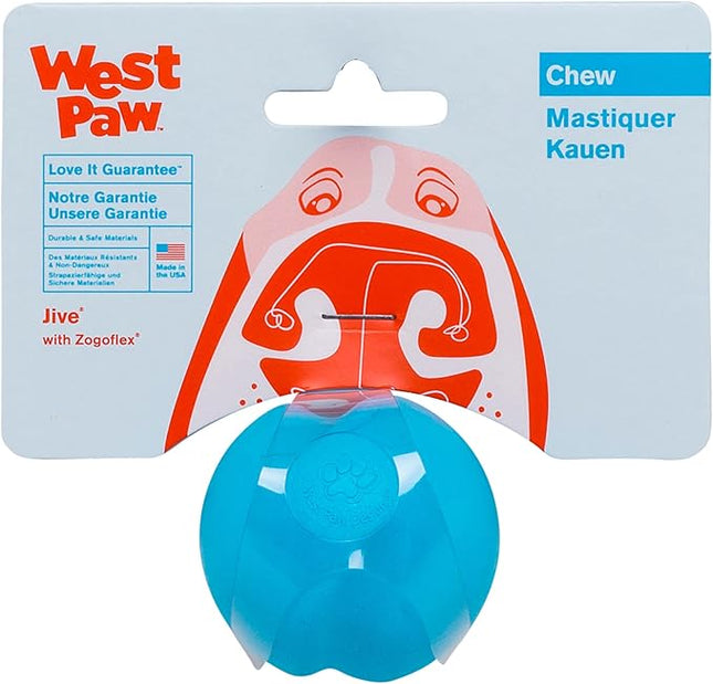 WEST PAW Zogoflex Jive Ball Dog Chew Toy – Bouncing Toys for Dogs, Fetch, Catch, Chewing, Play – Floatable, Recyclable Balls – Latex-Free, Non-Toxic, Dishwasher Safe Dog Toy, X-Small 2", Aqua Blue