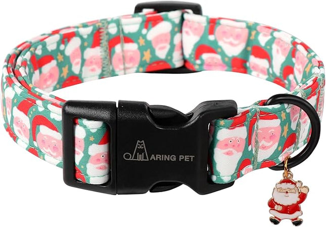 ARING PET Christmas Dog Collar-Cute Green Santa Claus Dog Collars, Adjustable Christmas Pet Collars Puppy Collar with Quick Release Buckle for Girl&Boy Dogs