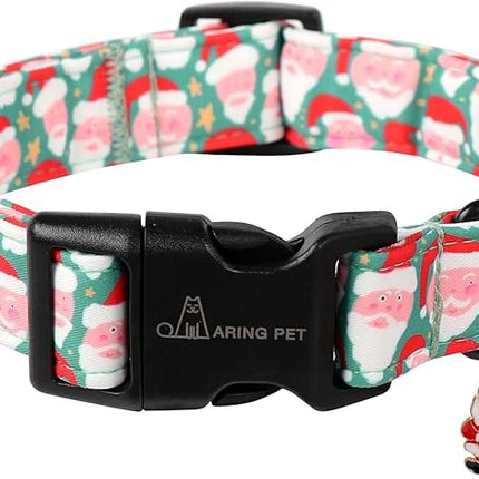 ARING PET Christmas Dog Collar-Cute Green Santa Claus Dog Collars, Adjustable Christmas Pet Collars Puppy Collar with Quick Release Buckle for Girl&Boy Dogs