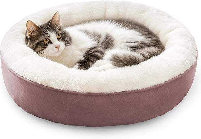 Love's cabin Round Donut Cat and Dog Cushion Bed, 20in Pet Bed for Cats or Small Dogs, Anti-Slip & Water-Resistant Bottom, Super Soft Durable Fabric Pet beds, Washable Luxury Cat & Dog Bed Burlwood