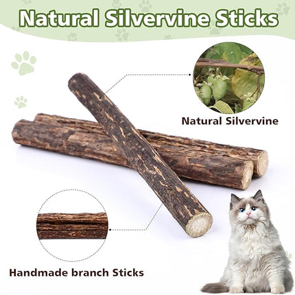 6 Pack Silvervine Sticks Cat Toy, Natural Chew Stick for Dental Care Teeth Cleaning,Matatabi Cat nip Treat Toys for Indoor Cats& Kittens