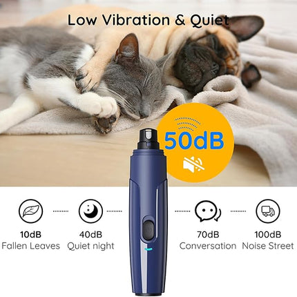 Bonve Pet Nail Grinder for Dogs - Electric Dog Nail Trimmers with 2 LED Lights Super Quiet, Coarse & Fine Wheels. Rechargeable, 2 Speeds for Small Large Dogs & Cats