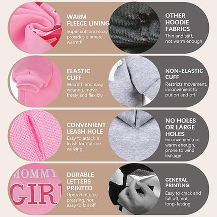 BINGPET Dog Hoodie,Mommy's Girl Lettered Dog Sweatshirt Puppy Sweater Hooded with Leash Hole,Warm Soft Fleece Winter Coat Pet Clothes for Small Dogs Cats Puppies Girl,Pink,S