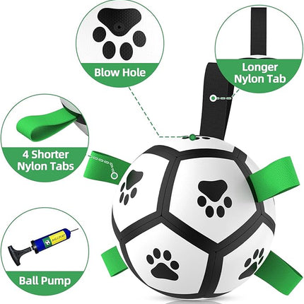 QDAN Dog Toys Soccer Ball with Straps, Interactive Toys for Tug of War, Puppy Birthday Gifts, Dog Water Toy, Durable Balls World Cup for Small Dogs（5 Inch）