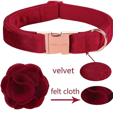 ARING PET Velvet Dog Collars, Christmas Red Soft Pet Collar with Detachable Felt Flower Metal Buckle for Puppy Small Medium Large Boy Girl Dogs-S