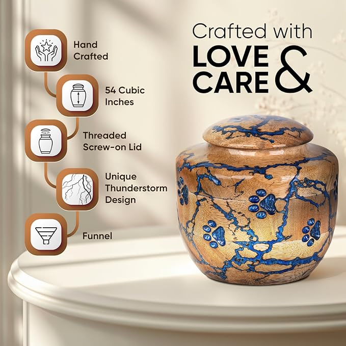 Wood Pet Urns for Dog/Cat Ashes - Large 54 Cu/in Resin Decorative Urn for Ashes for Dog, Urns for Cats - Pet Memorial Remembrance Box - Blue, Large (54 Cubic inches)