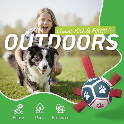 QDAN Small Dog Toys, Outdoor Indoor Toys to Keep Them Busy, Soccer Ball with Straps, Puppy Birthday Gifts, Dog Water Toy, Durable Puppy Balls（5 Inch）