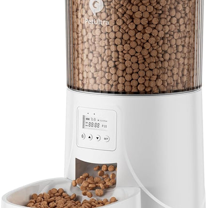 Automatic Cat Feeder: 4L Timed Cats Food Dispenser Programmable 1-6 Meal for Cat and Small Medium Dog- Auto Pet Feeder Dual Power Supply with Desiccant Bag& | Easy to Clean White