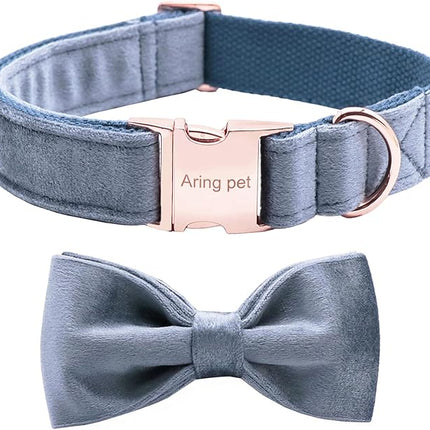 ARING PET Bowtie Dog Collar,Velvet Dog Collars with Detachable Bowtie, Cute &Comfortable Dog Collar, Blue Large.