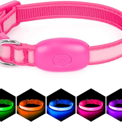 Light up Collar for Small Dog,Vizpet XS Adjustable Size Nylon Collar USB Rechargeable Bright Safety Pet Collar for Cats Small Dogs (Pink, X-Small[ 8.66-11.9 inch/22cm-30cm])