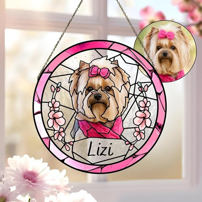Custom Dog Portrait Stained Glass Light Catcher, Pet Memorial Stained Glass Photo Light Catcher, Staineds Glass Dog Memorial, Loss of Dogs Sympathy Gift Personalized, Pet Loss Gift /2