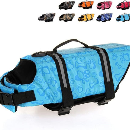 HAOCOO Dog Life Jacket Vest Saver Safety Swimsuit Preserver with Reflective Stripes/Adjustable Belt Dogs?Blue Bone,S