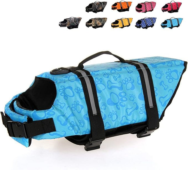 HAOCOO Dog Life Jacket Vest Saver Safety Swimsuit Preserver with Reflective Stripes/Adjustable Belt Dogs?Blue Bone,XS