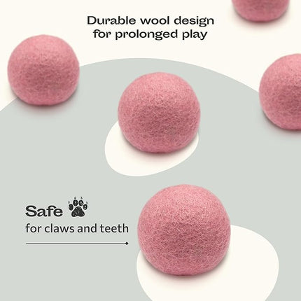 MEOWFIA Wool Ball Toys - 6-Pack of Safe for Cats and Small Dogs Balls - 2 Inch Felted Wool Cat Toy and Dog Toy - Perfect with Cat Cave - Silent - Mini Tennis Balls - (2in/Pink)