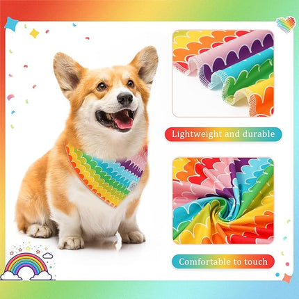 E-Clover Rainbow Dog Bandanas & Matching Scrunchie Set Girl Cute Pride Dog Scarf Bibs Pet Bandana with Bow Tie for Small Dogs Puppy Owner Mom Summer