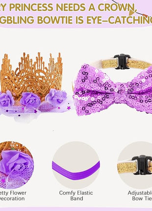 BINGPET Doggy Tutu Skirt Dog Cat Birthday Party Supplies,Cat Dogs Wedding Dresses with Bowtie and Dog Party Hats Princess Crown Hat Set,Sweet Gift for Small to Medium Dogs Cat