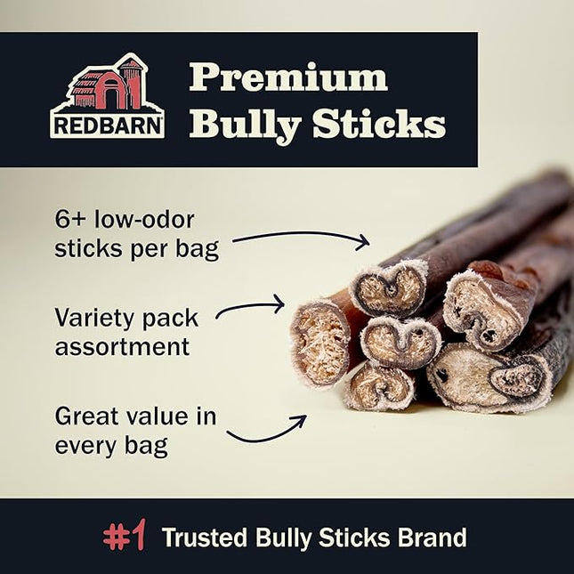 Redbarn Pet Products All Natural 5"-8" Bully Sticks for Small & Large Dogs - Healthy Long Lasting Chews Variety Party Pack - 100% Beef Single Ingredient Low Odor Rawhide Free Dental Treats - 8 oz Bag