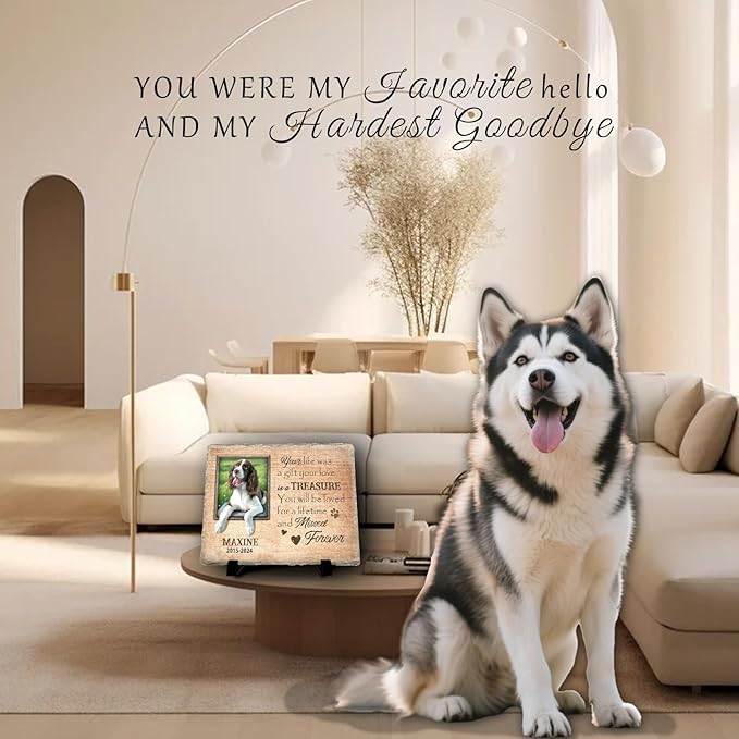 Personalized Pet Memorial Stone, Custom Dog Memorial Gifts for Loss of Dog with Photo Name Date, Dog Remembrance Gift, Loss of Dog Sympathy Gift for Dog Cat Lovers (Quote 13)