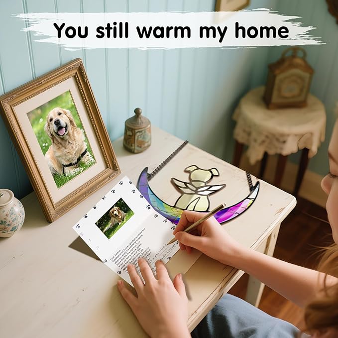Stained Glass Dog Memorial Gifts,Dog Angel Memorial Suncatcher,Pet Memorial Gifts for Dogs,Rainbow Bridge Loss of Dog Sympathy Gifts with Card,Idea for Dog Lovers