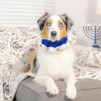 Huxley & Kent Ruff Pet Scrunchy | Hanukkah (Extra-Large) | Festive Christmas/Holiday Neckwear for Dogs/Cats | Fun Stretchable Costume Accessory | Soft Collar with Bells