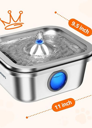 Cat Water Fountain Stainless Steel, 4L/135oz Cat Fountain, Automatic Dog Drinking Dispenser with Water Level Window, 10 Filters, Metal Pet Water Bowl Indoor, Quiet Pump, Easy Cleaning