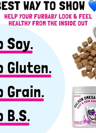 Omega 3 Alaskan Salmon Oil Treats for Dogs 120 Fish Oil Chew Supplement Skin and Coat Allergy and Itch Relief Hip & Joint Health Brain Shedding Hot Spots Treatment Omega 3 6 9 EPA & DHA Fatty Acids