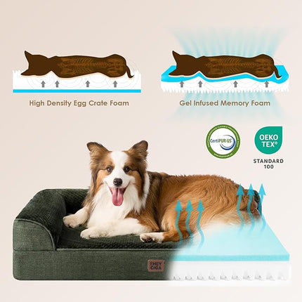 EHEYCIGA Memory Foam Dog Bed XLarge Sized Dogs, Extra Large Dog Bed Orthopedic with Washable Removable Cover, Waterproof XL Pet Bed Couch for Crate, 41x27x6 Inches, Dark Green