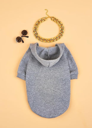 QWINEE 3Pcs Dog Hoodie Cat Apparel Dog Custume Set with Necklace and Sunglasses Pet Clothes for Puppy Small Medium Dogs Cats Grey S