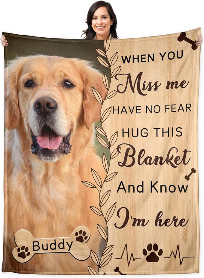 Pet Memorial Gifts for Dogs Cats - Personalized Pet Memorial Throw Blanket with Photo,Loss of Dog Sympathy Gift Bereavement Remembrance Passing Away Gifts,Pet Picture Blanket,Print in USA