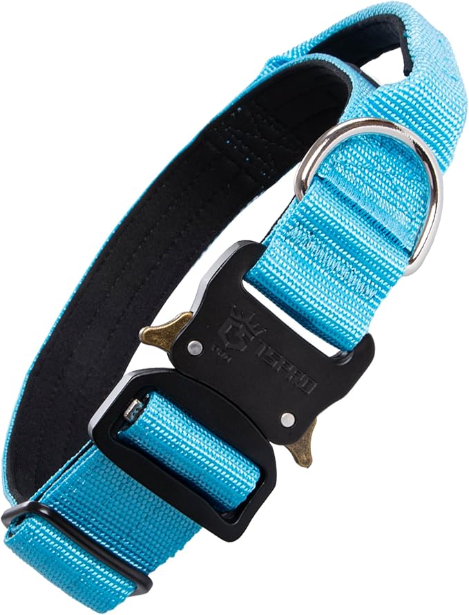 TSPRO Premium Dog Collars Tactical Dog Collar with Handle and Heavy Duty Quick-Release Metal Buckle Durable Thick and Adjustable for Medium to Large Dogs (Blue M)