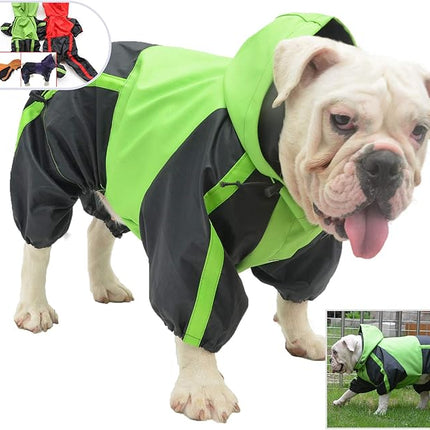 Lovelonglong American Bully Pitbull Dog Hooded Raincoat, Bulldog Rain Jacket Poncho Waterproof Clothes with Hood Breathable 4 Feet Four Legs Rain Coats for Pugs English French Bulldog Green B-M