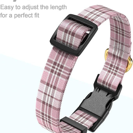 Rnivvi Dog Collar for Small Dogs, Cute Heavy Duty Adjustable Puppy Collar with Quick Release Buckle for Boy Girl & Female, Pet Accessories for Walking Running, XS Length 5/8" Width, Pink Tartan
