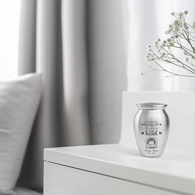 Artsy Woodsy Personalized Hedgehog Pet Memorial Cremation Mini Urn, Decorative Keepsake Small Urns for Ashes 2.56 inch, Remembrance Gifts for Pet Lovers in Loving Memory (05, 2.56x1.77)