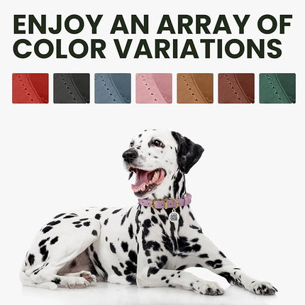 BronzeDog Rolled Leather Dog Collar with QR ID Tag, Adjustable Soft Round Collars for Small Medium Large Dogs Puppy (9" - 11" Neck Size, Lavender)
