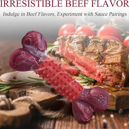 Apasiri 3-Pack Tough Dog Chew Toys for Aggressive Chewers, Beef-Flavored Dog Bones for Large Breed, 8" Nylon & Rubber Chew Toys Long-Lasting Play