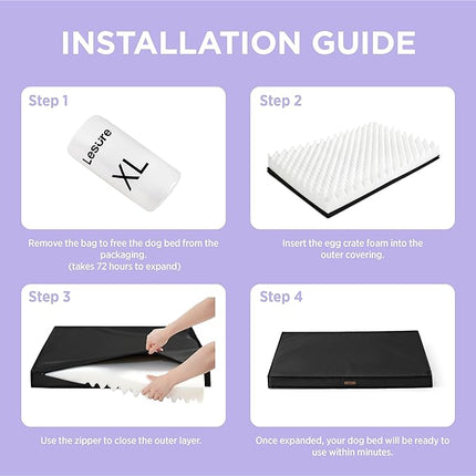 LE SURE Outdoor Waterproof Dog Bed for Large Dogs, Orthopedic Egg Crate Foam Pet Bed with Oxford Fabric Surface and Removable and Durable Cover, Machine Washable, 36''x27'', Black