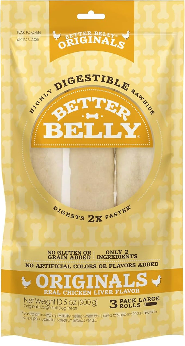 Better Belly Highly Digestible Rawhide Large Roll ChewS, 3 Count (Pack of 1)