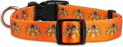 Limeloot Thanksgiving Dog Collar, Adjustable Fall Dog Collar in Small, Medium, and Large, Holiday Collar for Female and Male Dogs, Turkey, Medium