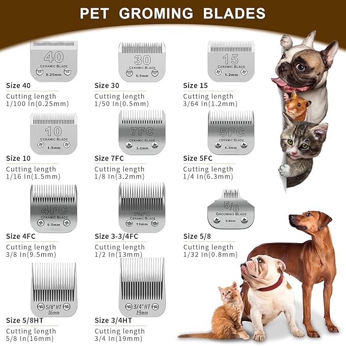 Detachable Pet Dog Grooming Clipper Ceramic Blades,Compatible with Size 3-3/4FC Cut Length 1/2"(13mm),Compatible with Oster A5,Wahl KM10 Series Clippers