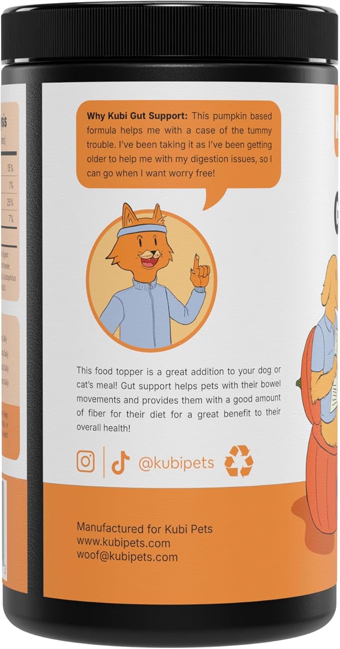 Pumpkin Gut Support for Dogs – Digestive Health Supplement with Natural Fiber & Probiotics, 60 Servings | Kubi Pets
