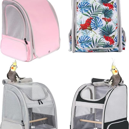 Bird Backpack Carrier with Stand Perch, Bird Travel Backpack for Hiking, Airline Approved Green Bird Backpack